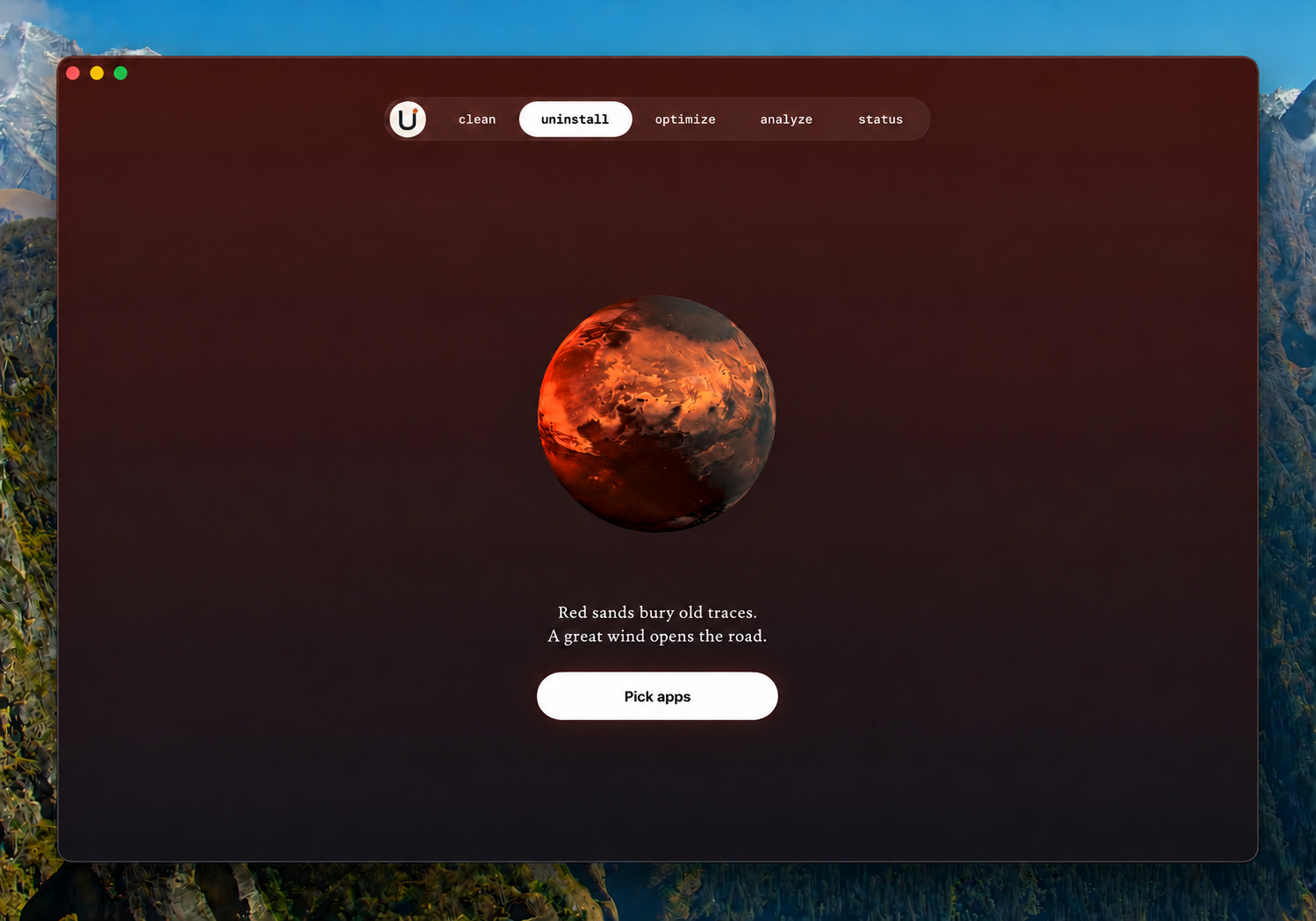 Uninstall tab showing Mars and the Pick apps button